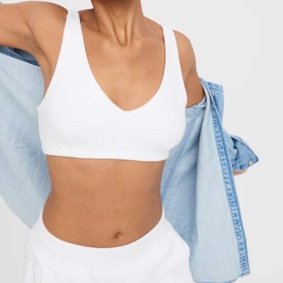 aerie Tops - Offline by aerie White lined terry cloth sleeveless crop, size Large, NWT